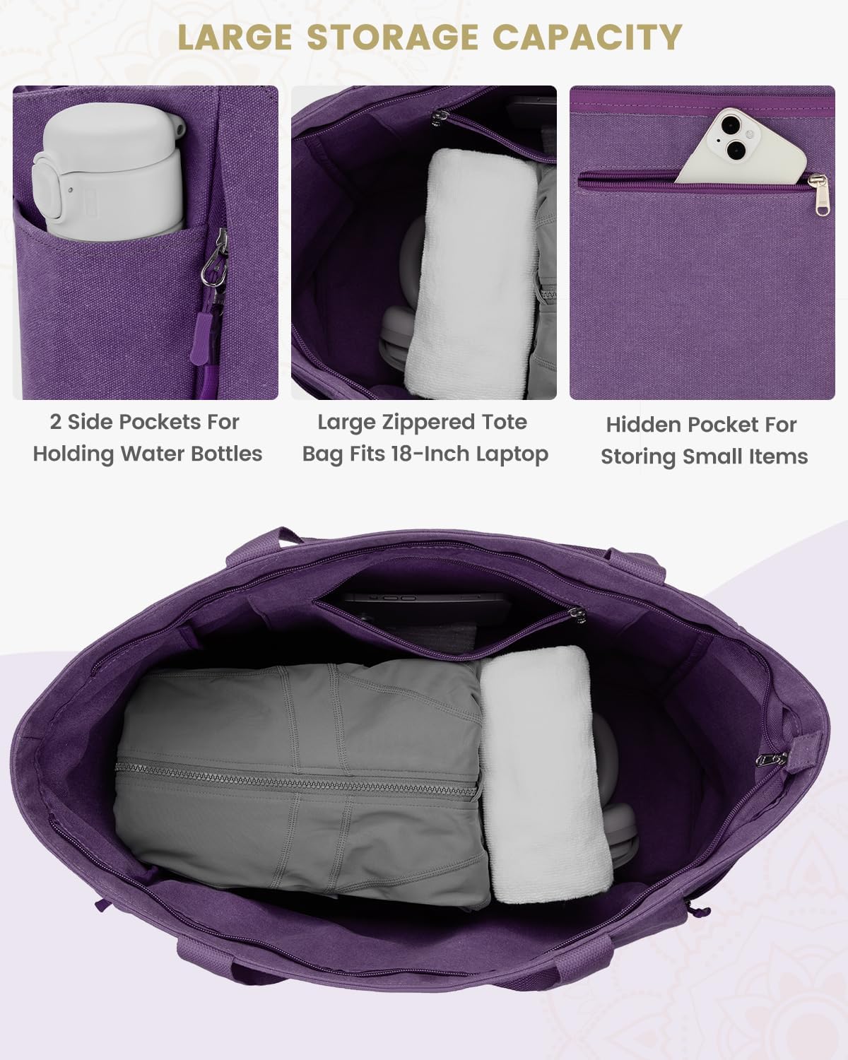 Yoga Mat Bag with Zipper Mat Carrier Canvas Gym Tote