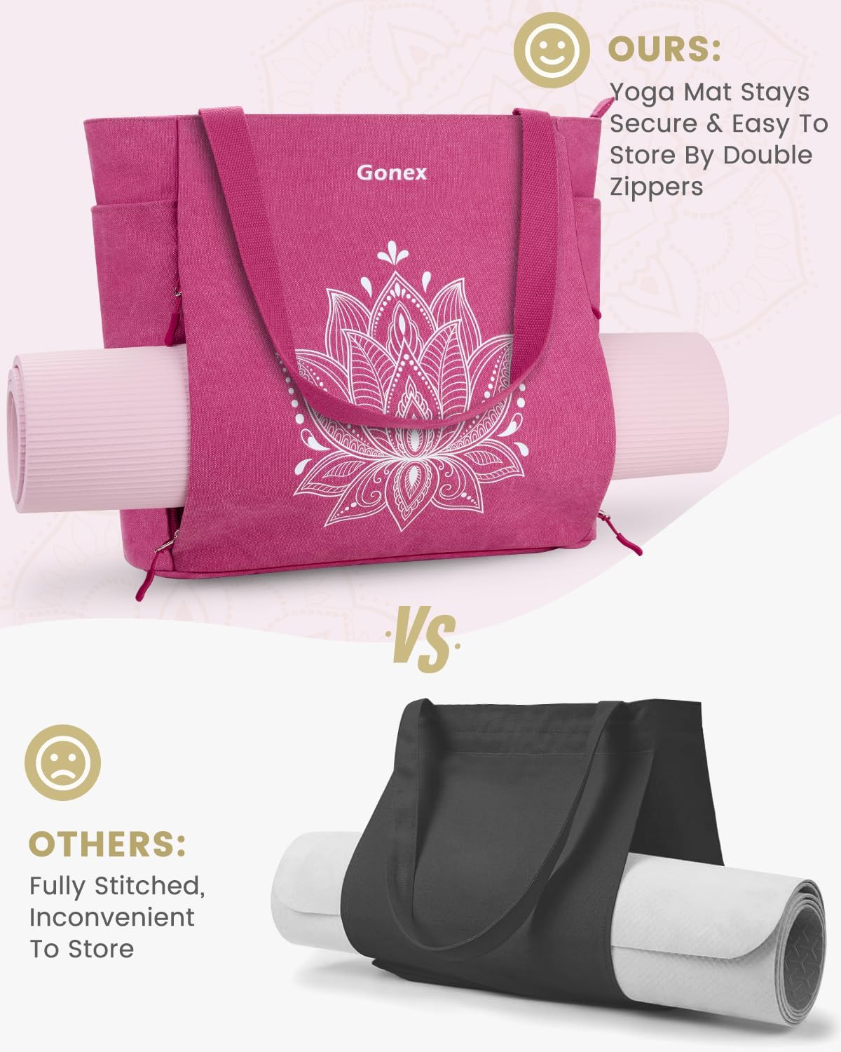 Yoga Mat Bag with Zipper Mat Carrier Canvas Gym Tote