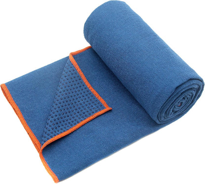 2 Pack Hot Yoga Towel with Grip Dot, Non Slip Yoga Mat Towe Sweat Absorbent Towel for Hot Yoga,Bikram, Pilates and Fitness 72" x 24", Dark Cyan/Steel Blue