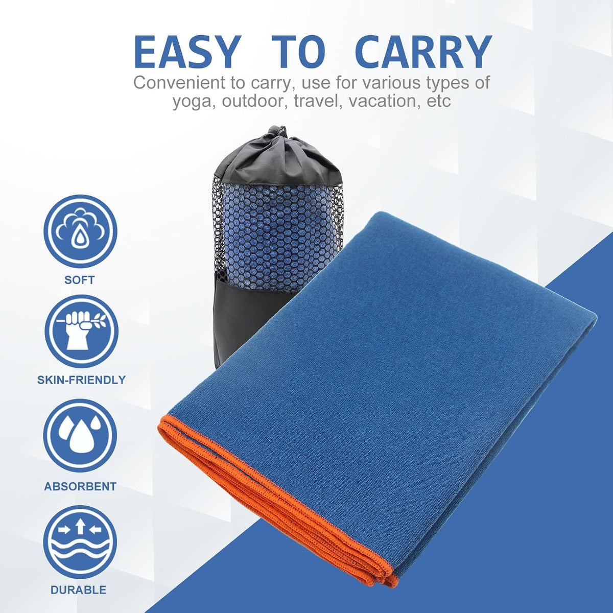 2 Pack Hot Yoga Towel with Grip Dot, Non Slip Yoga Mat Towe Sweat Absorbent Towel for Hot Yoga,Bikram, Pilates and Fitness 72" x 24", Dark Cyan/Steel Blue
