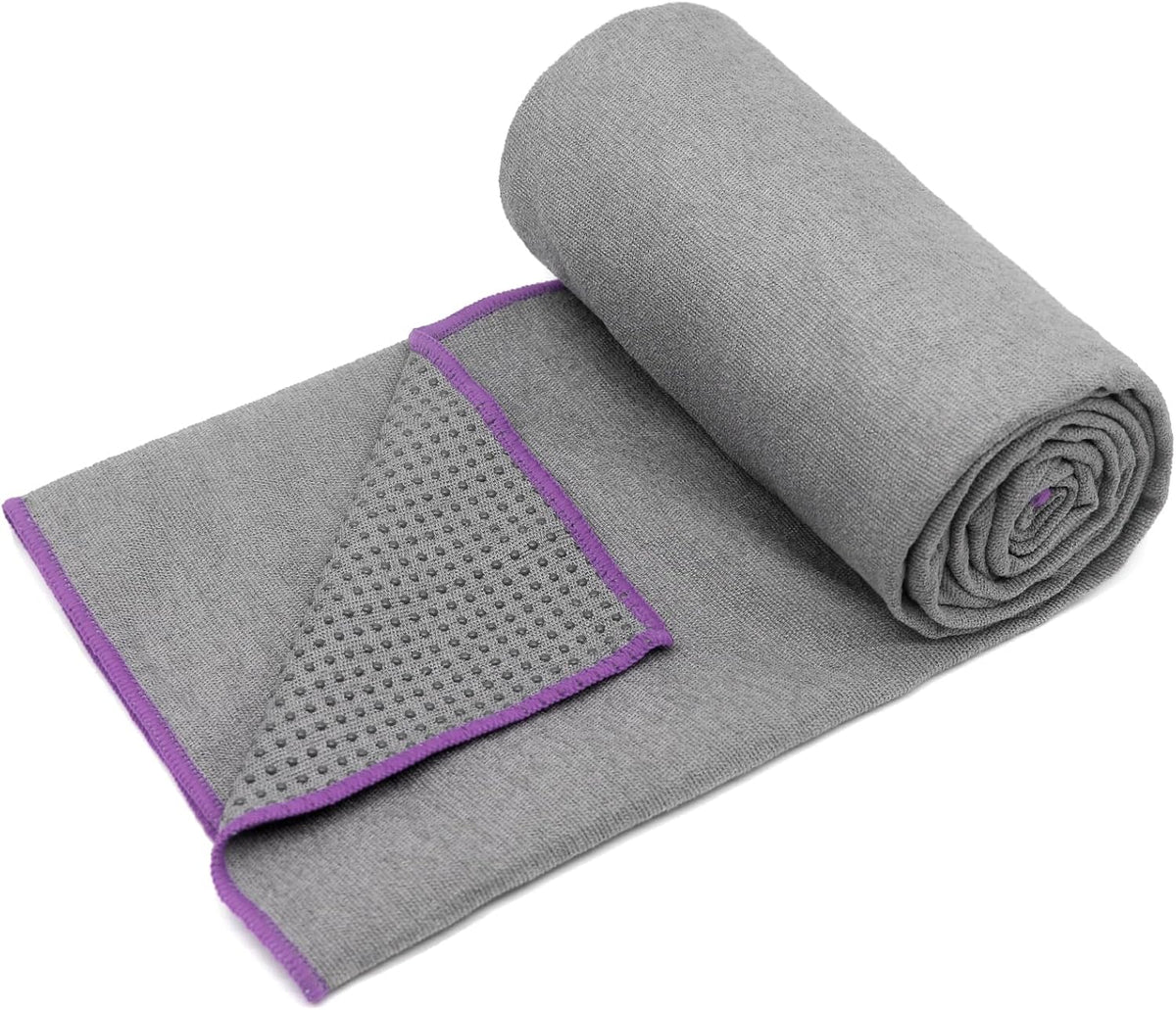 2 Pack Hot Yoga Towel with Grip Dot, Non Slip Yoga Mat Towe Sweat Absorbent Towel for Hot Yoga,Bikram, Pilates and Fitness 72" x 24", Dark Cyan/Steel Blue