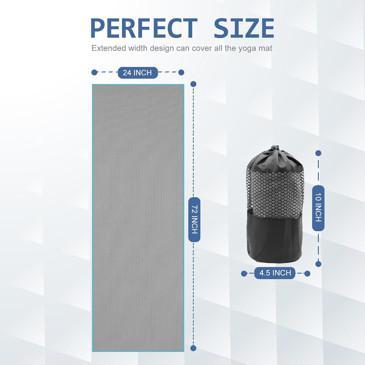 2 Pack Hot Yoga Towel with Grip Dot, Non Slip Yoga Mat Towe Sweat Absorbent Towel for Hot Yoga,Bikram, Pilates and Fitness 72" x 24", Dark Cyan/Steel Blue