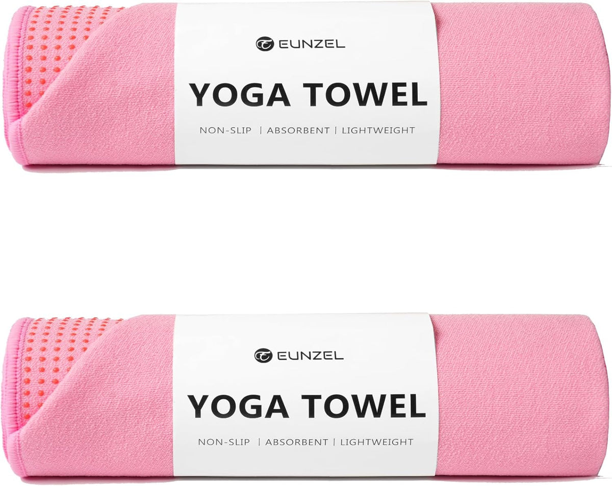 2 Pack Hot Yoga Towel with Grip Dot, Non Slip Yoga Mat Towe Sweat Absorbent Towel for Hot Yoga,Bikram, Pilates and Fitness 72" x 24", Dark Cyan/Steel Blue