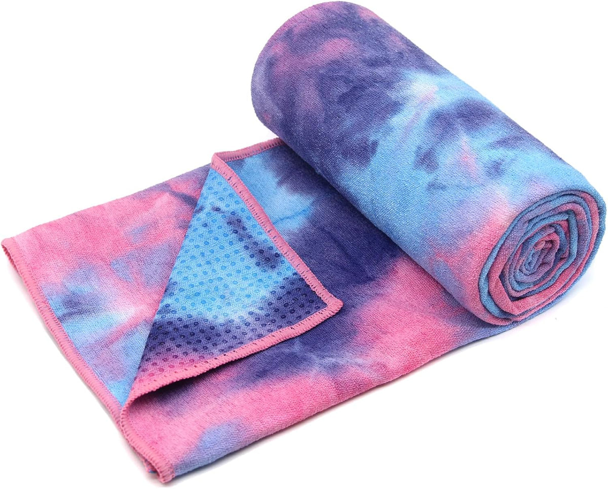 2 Pack Hot Yoga Towel with Grip Dot, Non Slip Yoga Mat Towe Sweat Absorbent Towel for Hot Yoga,Bikram, Pilates and Fitness 72" x 24", Dark Cyan/Steel Blue