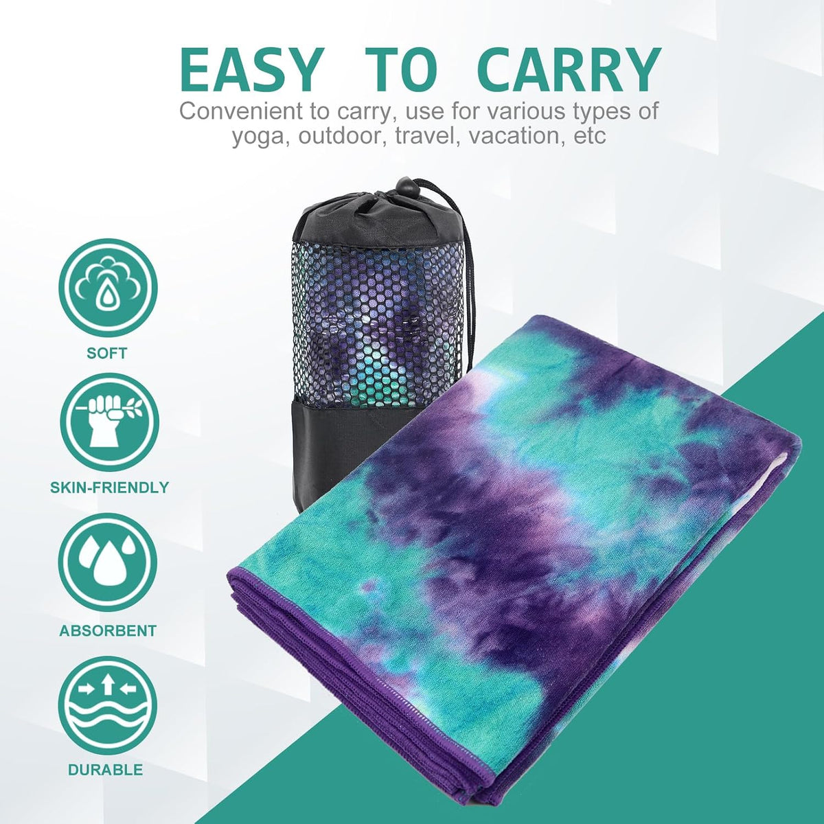 2 Pack Hot Yoga Towel with Grip Dot, Non Slip Yoga Mat Towe Sweat Absorbent Towel for Hot Yoga,Bikram, Pilates and Fitness 72" x 24", Dark Cyan/Steel Blue