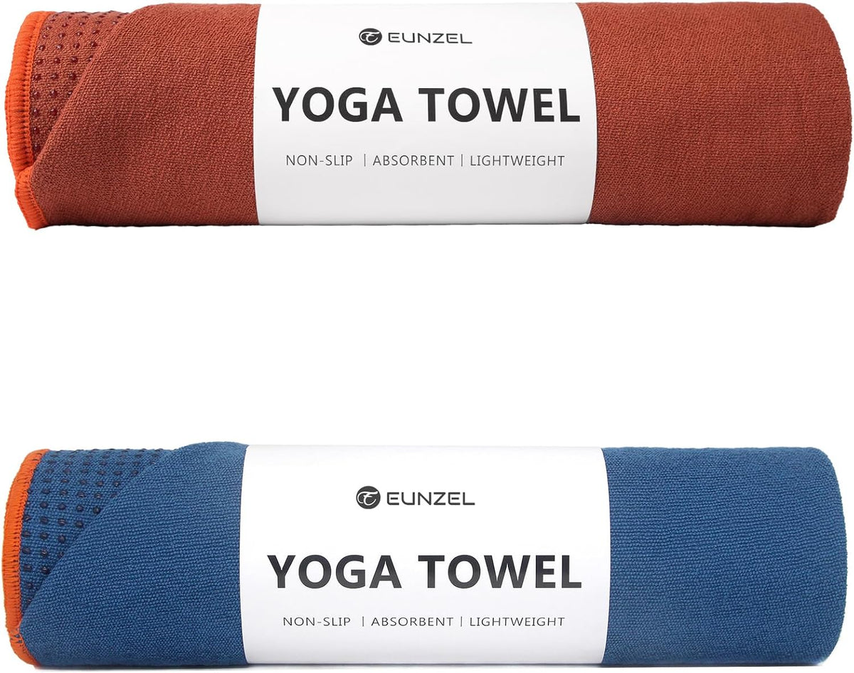 2 Pack Hot Yoga Towel with Grip Dot, Non Slip Yoga Mat Towe Sweat Absorbent Towel for Hot Yoga,Bikram, Pilates and Fitness 72" x 24", Dark Cyan/Steel Blue