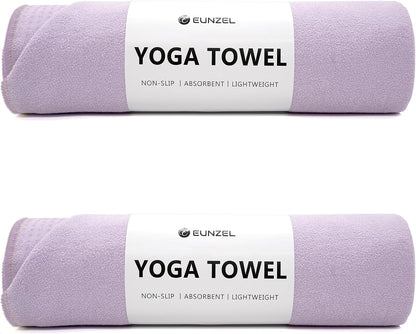 2 Pack Hot Yoga Towel with Grip Dot, Non Slip Yoga Mat Towe Sweat Absorbent Towel for Hot Yoga,Bikram, Pilates and Fitness 72" x 24", Dark Cyan/Steel Blue