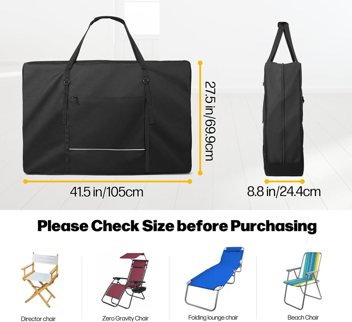 Carrying Bag for Folding Chair, Storage Case Fits for Beach Chair, Black