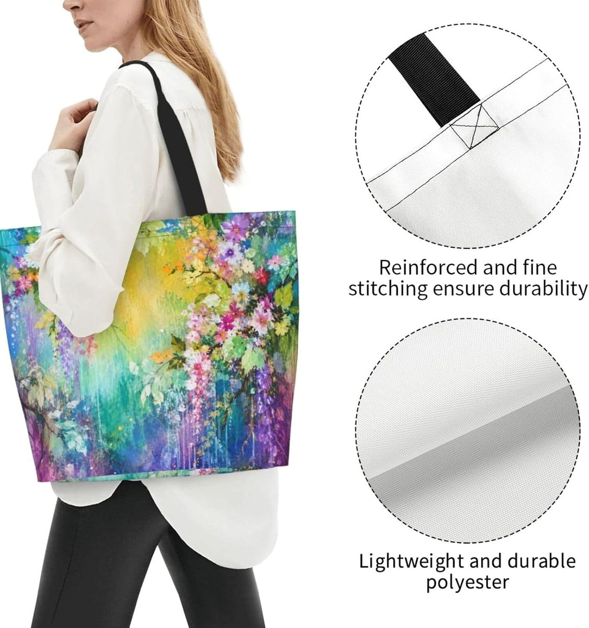 Tote Shoulder Bag Large Durable Reusable Eco-friendly Handbag Lightweight Stylish for Daily Use-19.7x15.7x5.9 Inch - Colors A
