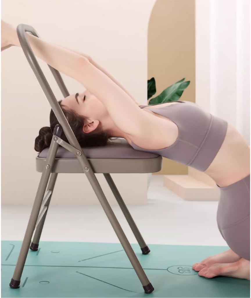 Backless Yoga Chair,Folding Yoga Chair,Yoga Auxiliary Chair with Lumbar Back Support,with Non-Slip Foot Covers,Yoga Auxiliary Chair,Balance Handstand Training Tool,Purple