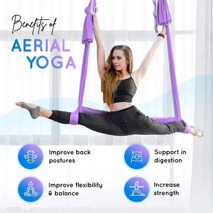 Aerial Yoga Hammock 5.5 Yards, 198 Inches Height Aerial Silks, Yoga Trapeze Increasing Strength, Flexibility and Balance