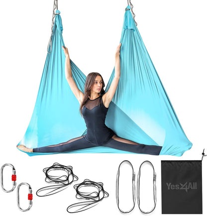 Aerial Yoga Hammock 5.5 Yards, 198 Inches Height Aerial Silks, Yoga Trapeze Increasing Strength, Flexibility and Balance