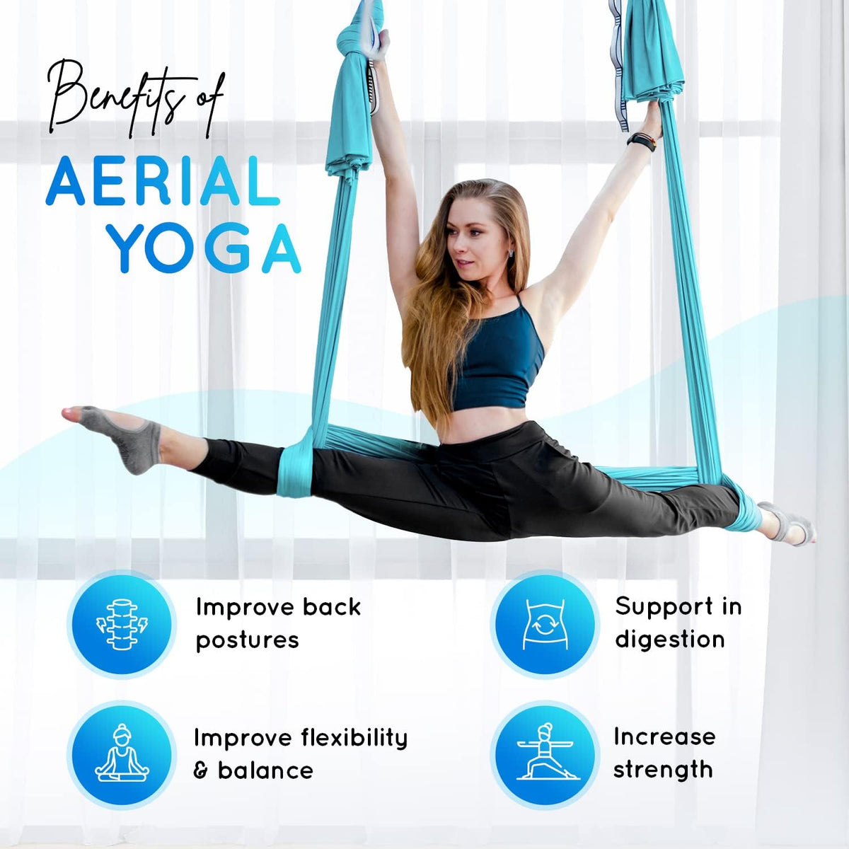 Aerial Yoga Hammock 5.5 Yards, 198 Inches Height Aerial Silks, Yoga Trapeze Increasing Strength, Flexibility and Balance
