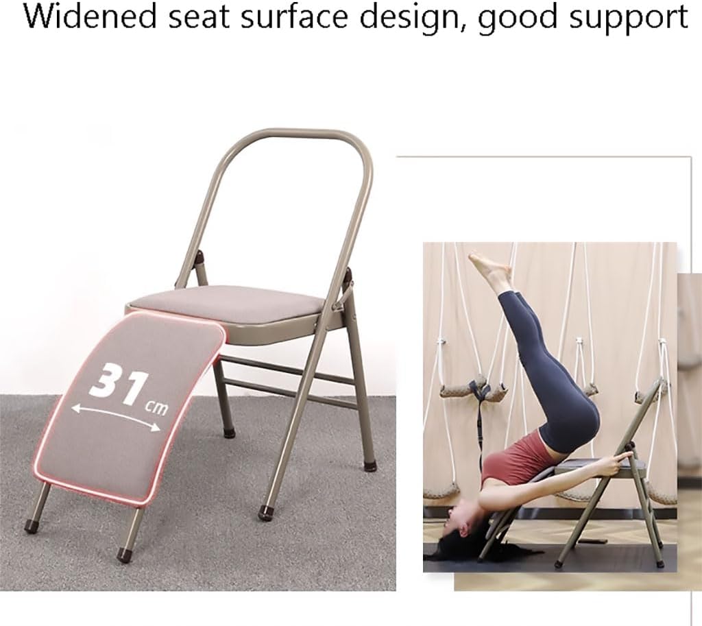 Yoga Auxiliary Chair with Lumbar Back Support,Folding Yoga Chair,Metal Frame,Iyengar Yoga Chair,Pilates Yoga Chair,Yoga Inversion Chair Gray, Black, Purple,Grey-A