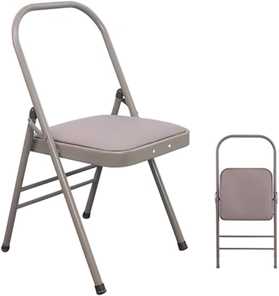 Yoga Auxiliary Chair with Lumbar Back Support,Folding Yoga Chair,Metal Frame,Iyengar Yoga Chair,Pilates Yoga Chair,Yoga Inversion Chair Gray, Black, Purple,Grey-A