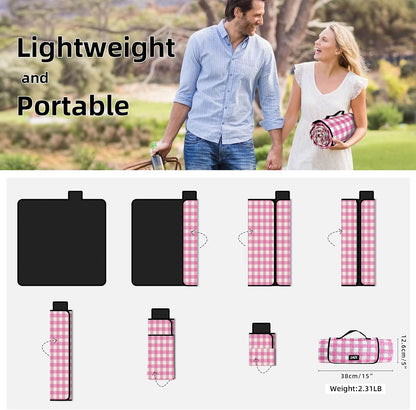 ZAZE Extra Large Picnic Outdoor Blanket, 80''x80'' Waterproof Foldable Blankets Gingham Picnic Mat for Beach, Camping Grass Lawn Park Accessories Cute Couple Gifts Ideas Wedding Registry(Green White)