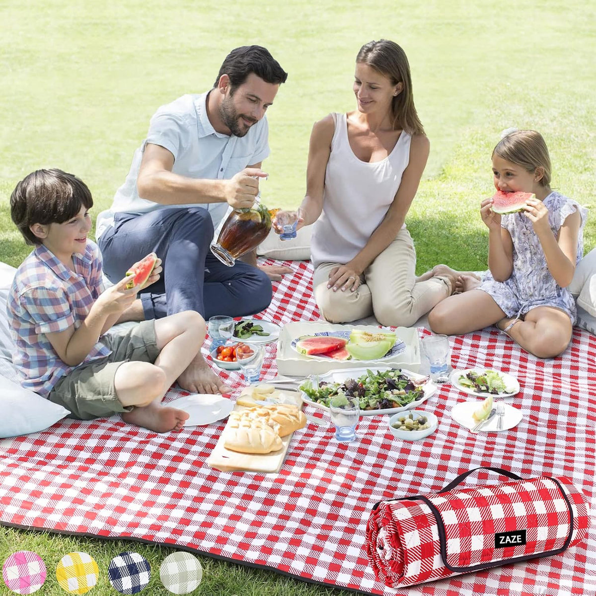 ZAZE Extra Large Picnic Outdoor Blanket, 80''x80'' Waterproof Foldable Blankets Gingham Picnic Mat for Beach, Camping Grass Lawn Park Accessories Cute Couple Gifts Ideas Wedding Registry(Green White)