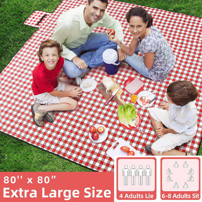 ZAZE Extra Large Picnic Outdoor Blanket, 80''x80'' Waterproof Foldable Blankets Gingham Picnic Mat for Beach, Camping Grass Lawn Park Accessories Cute Couple Gifts Ideas Wedding Registry(Green White)