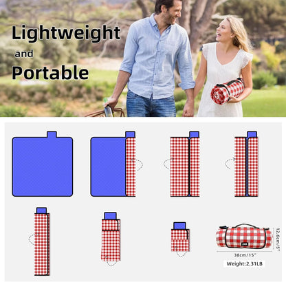 ZAZE Extra Large Picnic Outdoor Blanket, 80''x80'' Waterproof Foldable Blankets Gingham Picnic Mat for Beach, Camping Grass Lawn Park Accessories Cute Couple Gifts Ideas Wedding Registry(Green White)