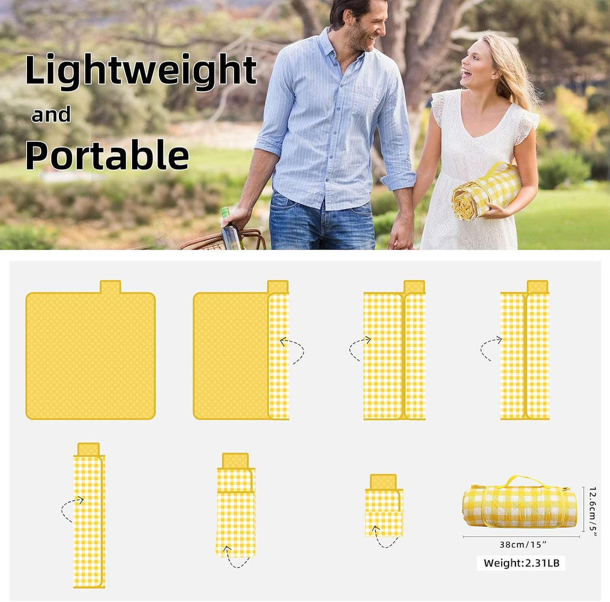 ZAZE Extra Large Picnic Outdoor Blanket, 80''x80'' Waterproof Foldable Blankets Gingham Picnic Mat for Beach, Camping Grass Lawn Park Accessories Cute Couple Gifts Ideas Wedding Registry(Green White)