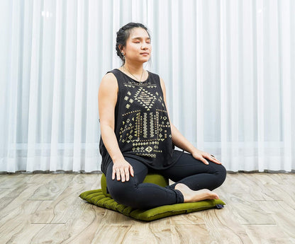 Meditation Cushion Set – 1 Small Zafu Yoga Pillow and 1 Small Roll-Up Zabuton Mat Filled with Kapok