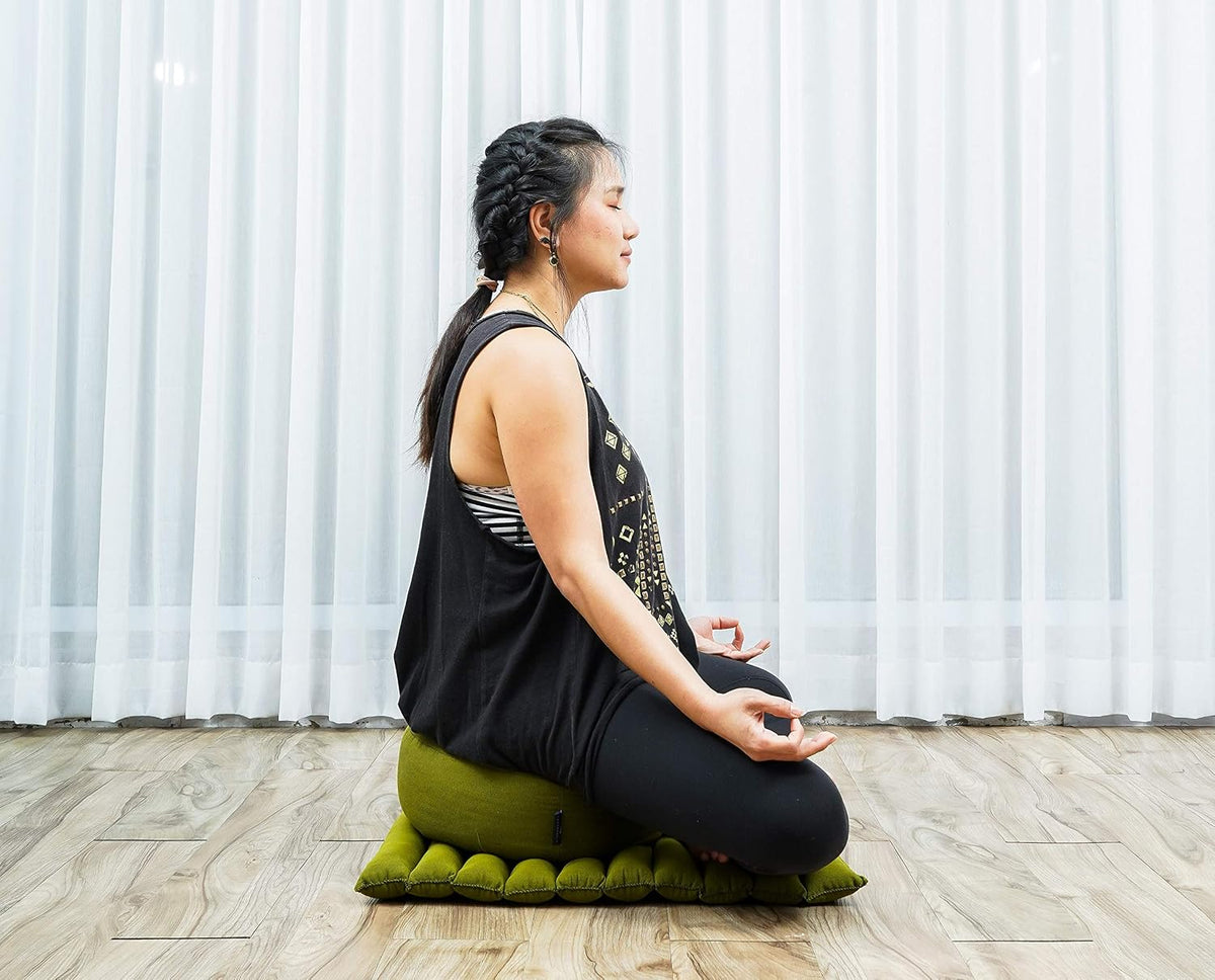 Meditation Cushion Set – 1 Small Zafu Yoga Pillow and 1 Small Roll-Up Zabuton Mat Filled with Kapok