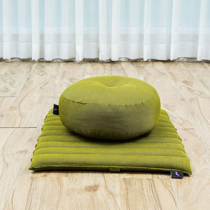 Meditation Cushion Set – 1 Small Zafu Yoga Pillow and 1 Small Roll-Up Zabuton Mat Filled with Kapok