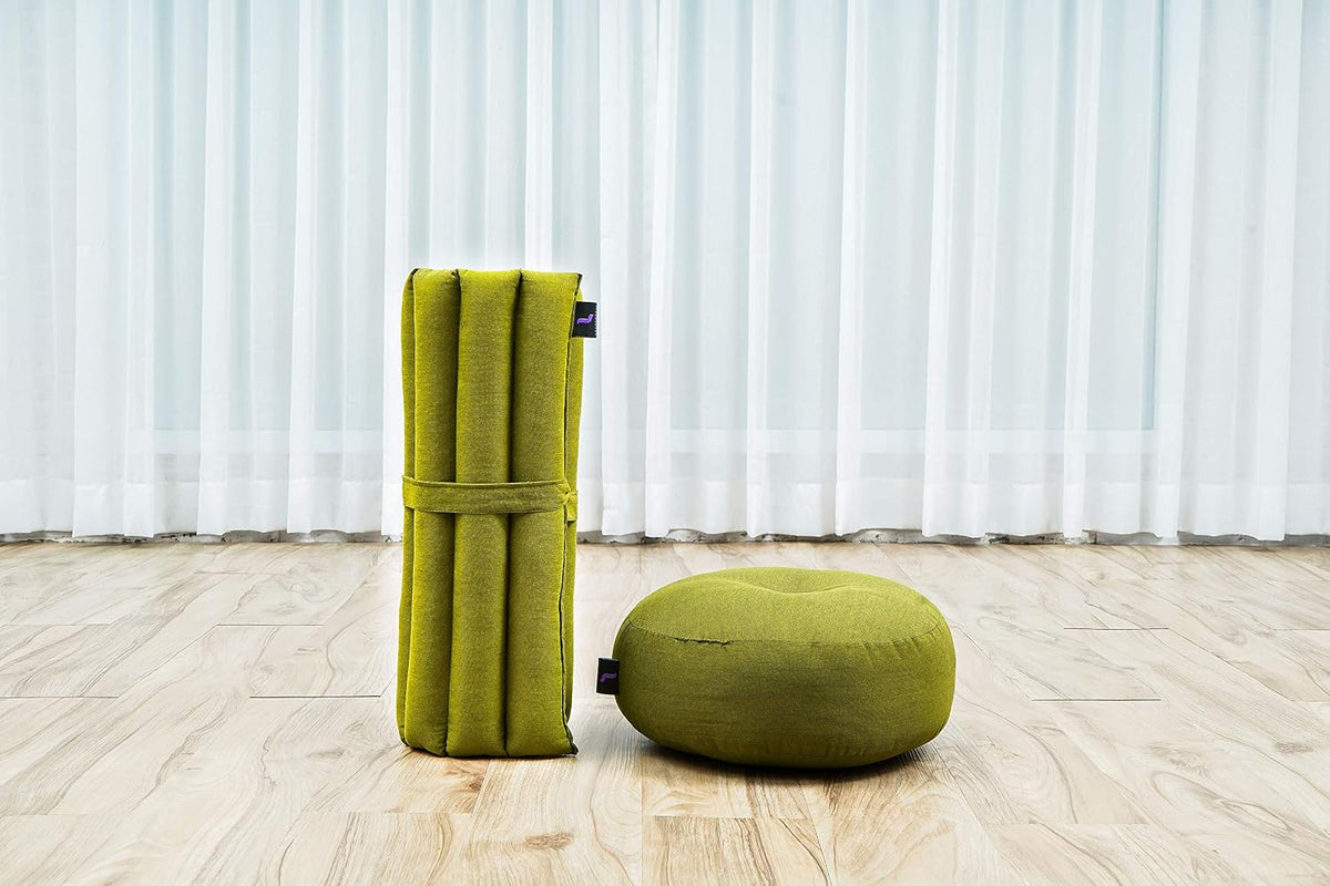 Meditation Cushion Set – 1 Small Zafu Yoga Pillow and 1 Small Roll-Up Zabuton Mat Filled with Kapok