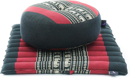 Meditation Cushion Set – 1 Small Zafu Yoga Pillow and 1 Small Roll-Up Zabuton Mat Filled with Kapok