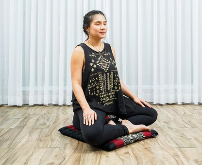 Meditation Cushion Set – 1 Small Zafu Yoga Pillow and 1 Small Roll-Up Zabuton Mat Filled with Kapok