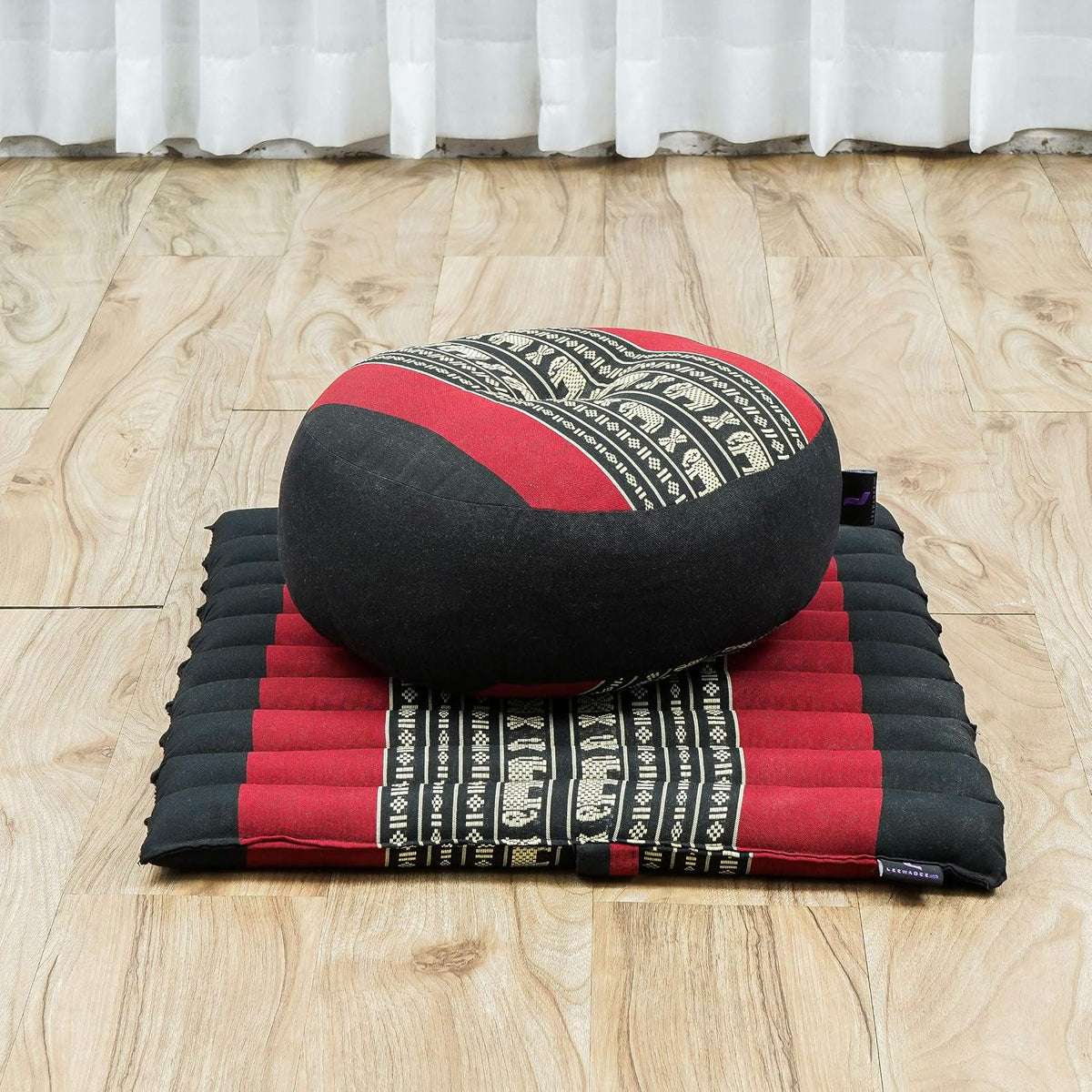 Meditation Cushion Set – 1 Small Zafu Yoga Pillow and 1 Small Roll-Up Zabuton Mat Filled with Kapok