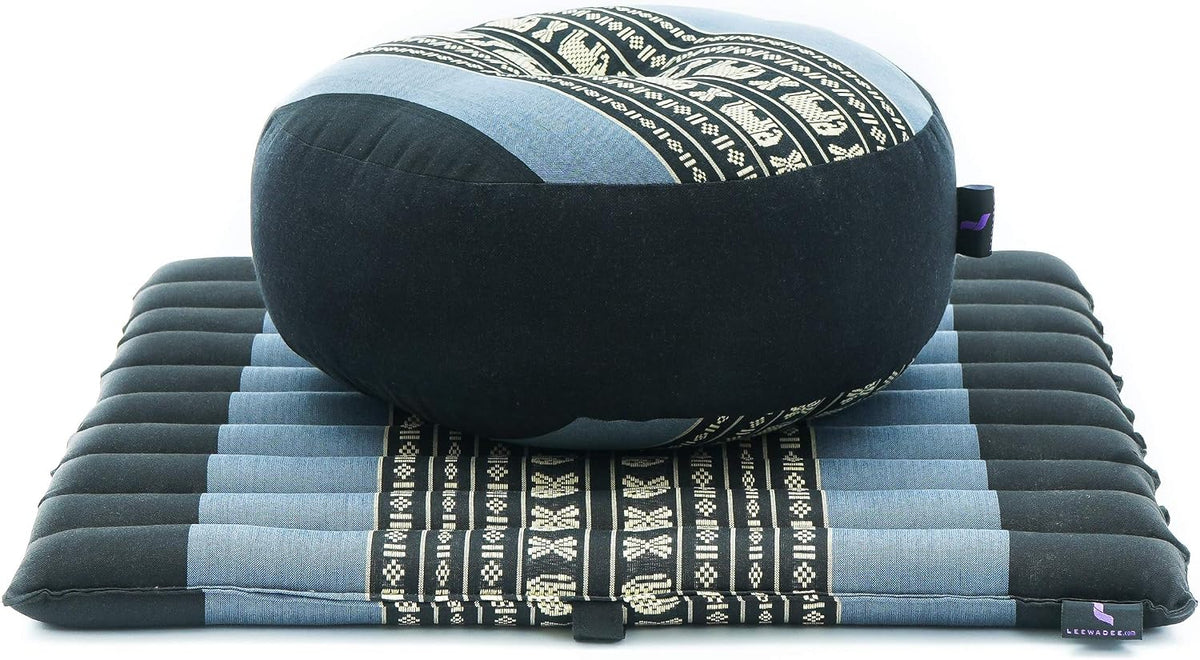 Meditation Cushion Set – 1 Small Zafu Yoga Pillow and 1 Small Roll-Up Zabuton Mat Filled with Kapok