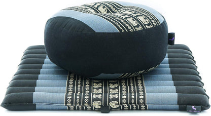 Meditation Cushion Set – 1 Small Zafu Yoga Pillow and 1 Small Roll-Up Zabuton Mat Filled with Kapok