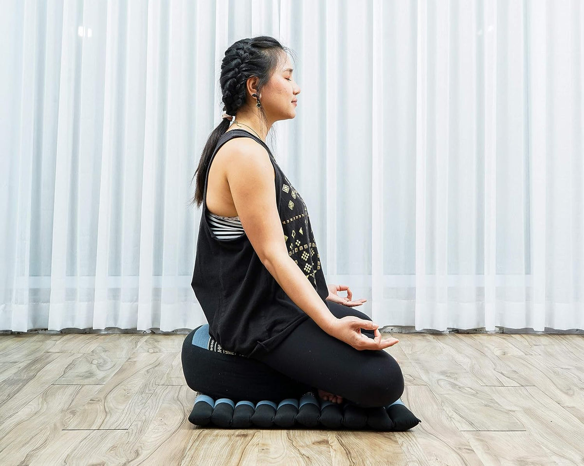 Meditation Cushion Set – 1 Small Zafu Yoga Pillow and 1 Small Roll-Up Zabuton Mat Filled with Kapok
