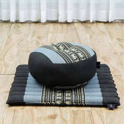 Meditation Cushion Set – 1 Small Zafu Yoga Pillow and 1 Small Roll-Up Zabuton Mat Filled with Kapok