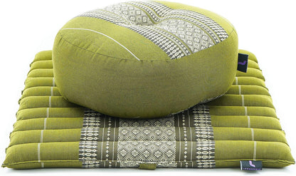 Meditation Cushion Set – 1 Small Zafu Yoga Pillow and 1 Small Roll-Up Zabuton Mat Filled with Kapok