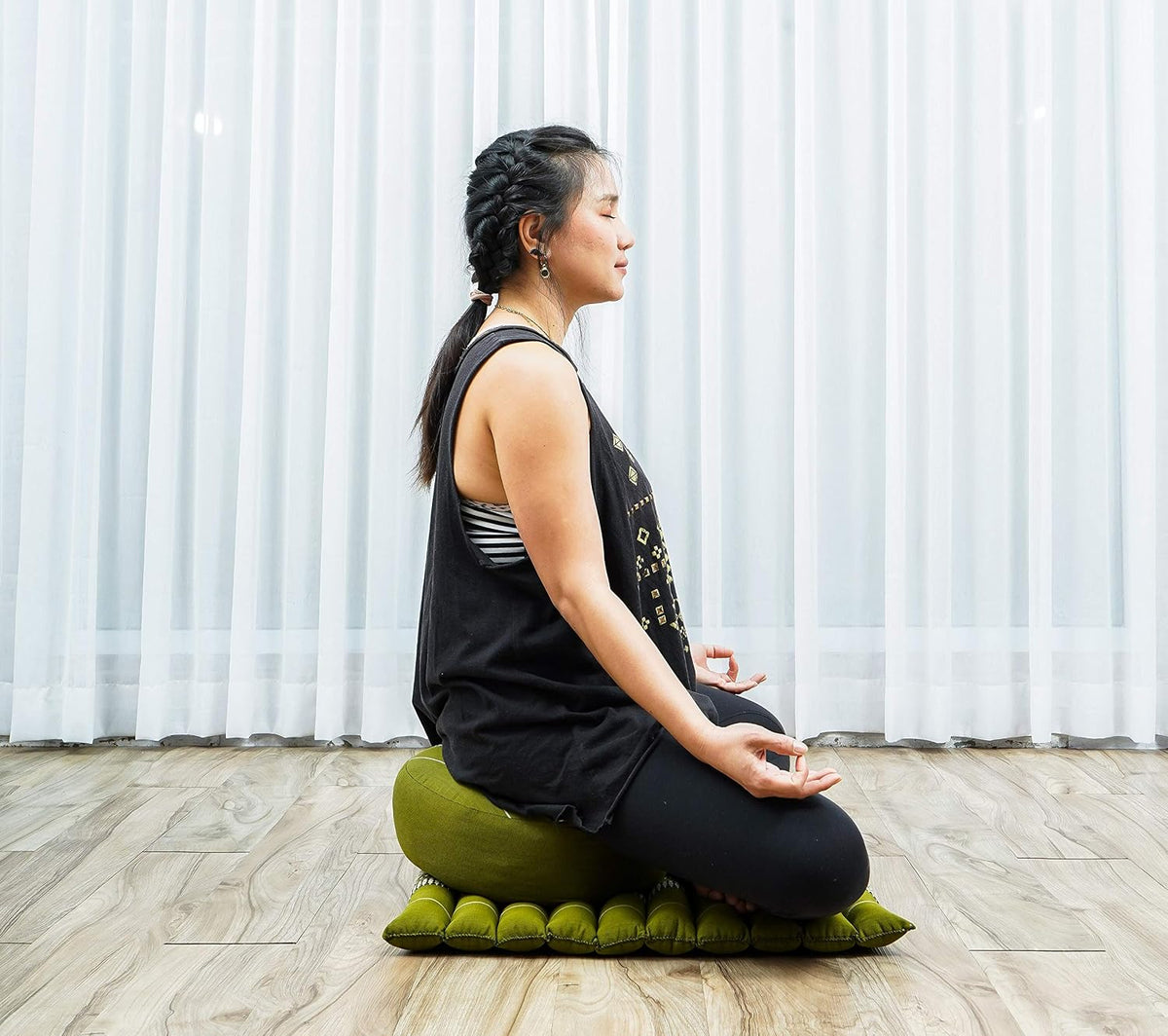 Meditation Cushion Set – 1 Small Zafu Yoga Pillow and 1 Small Roll-Up Zabuton Mat Filled with Kapok