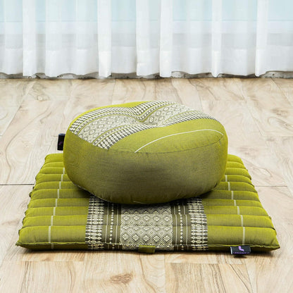 Meditation Cushion Set – 1 Small Zafu Yoga Pillow and 1 Small Roll-Up Zabuton Mat Filled with Kapok