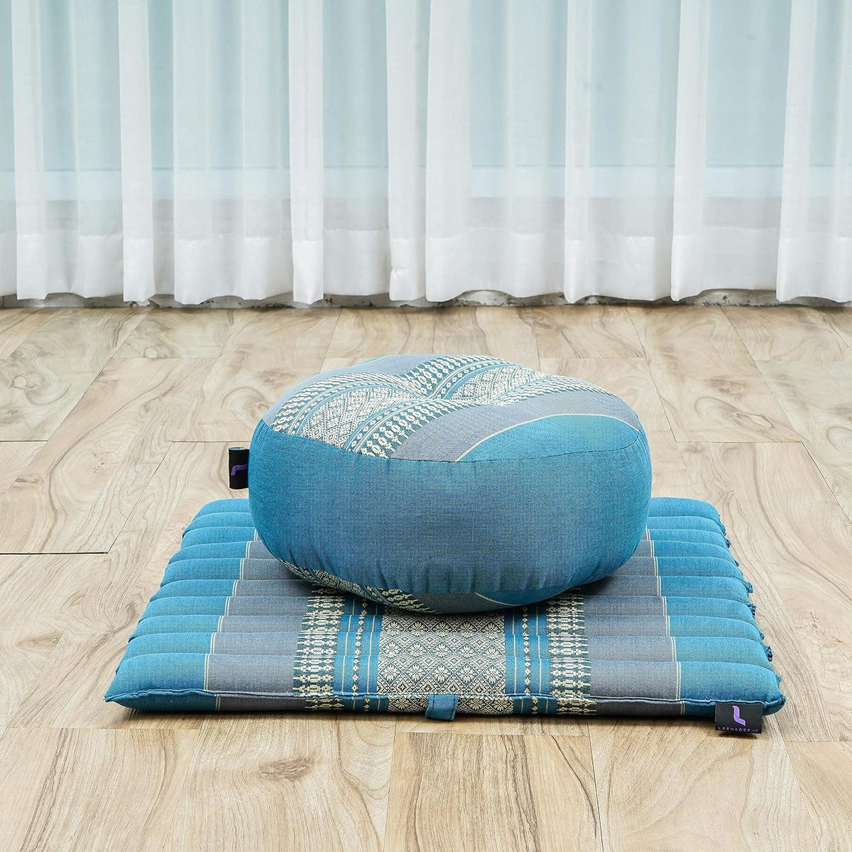 Meditation Cushion Set – 1 Small Zafu Yoga Pillow and 1 Small Roll-Up Zabuton Mat Filled with Kapok