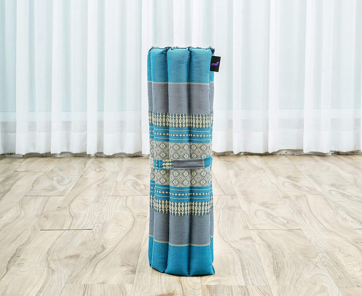 Meditation Cushion Set – 1 Small Zafu Yoga Pillow and 1 Small Roll-Up Zabuton Mat Filled with Kapok