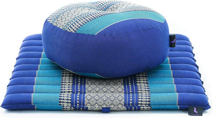 Meditation Cushion Set – 1 Small Zafu Yoga Pillow and 1 Small Roll-Up Zabuton Mat Filled with Kapok