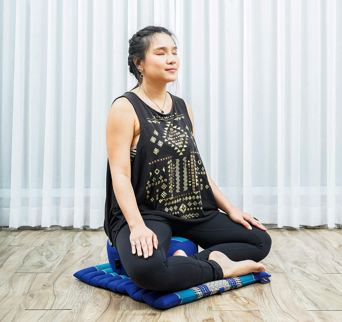 Meditation Cushion Set – 1 Small Zafu Yoga Pillow and 1 Small Roll-Up Zabuton Mat Filled with Kapok