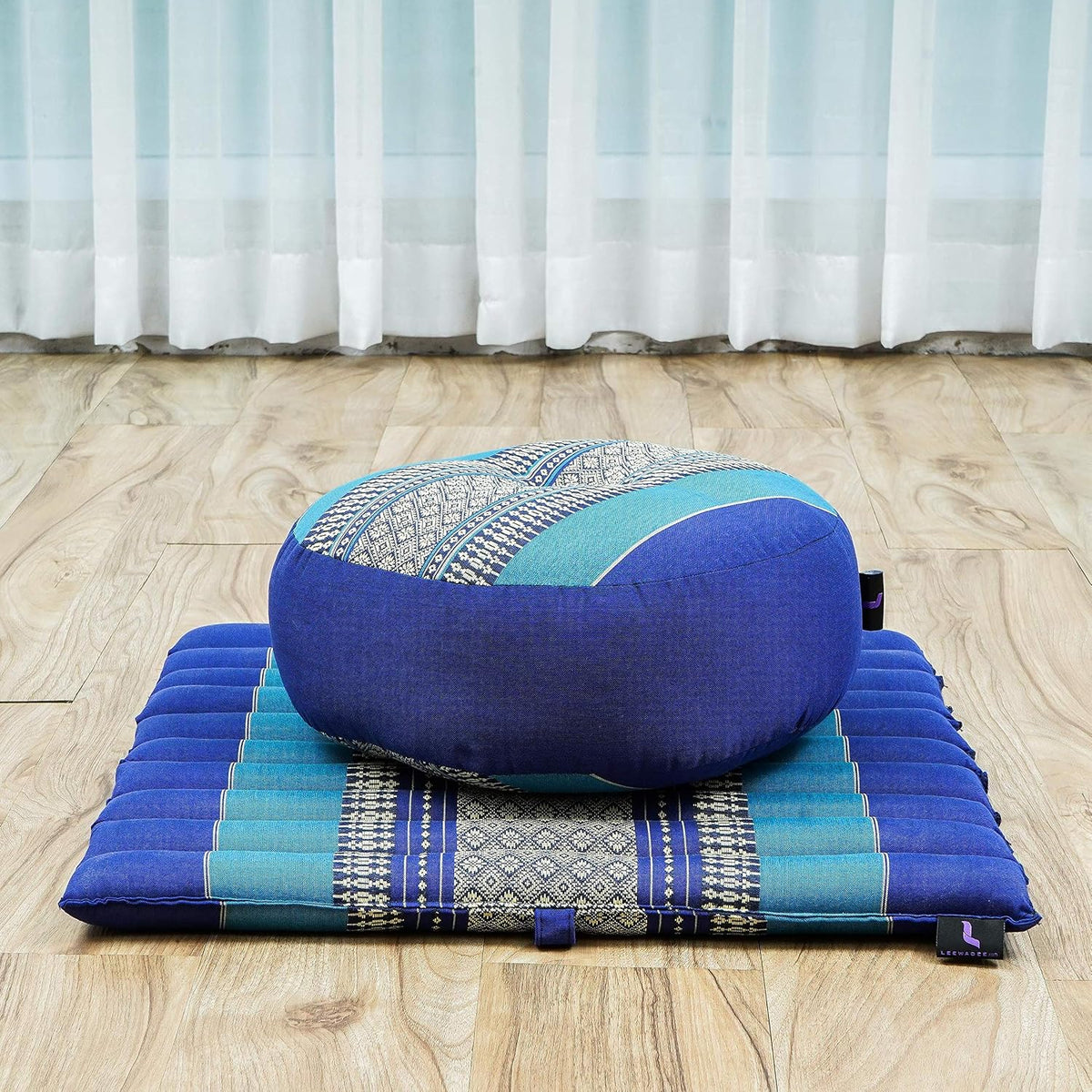 Meditation Cushion Set – 1 Small Zafu Yoga Pillow and 1 Small Roll-Up Zabuton Mat Filled with Kapok