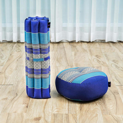 Meditation Cushion Set – 1 Small Zafu Yoga Pillow and 1 Small Roll-Up Zabuton Mat Filled with Kapok