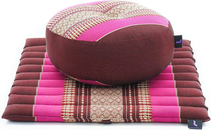 Meditation Cushion Set – 1 Small Zafu Yoga Pillow and 1 Small Roll-Up Zabuton Mat Filled with Kapok