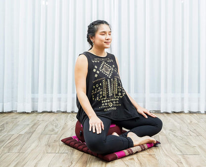 Meditation Cushion Set – 1 Small Zafu Yoga Pillow and 1 Small Roll-Up Zabuton Mat Filled with Kapok