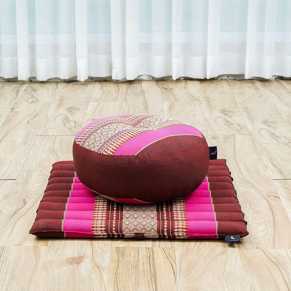 Meditation Cushion Set – 1 Small Zafu Yoga Pillow and 1 Small Roll-Up Zabuton Mat Filled with Kapok