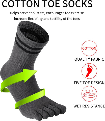 3Pairs Grippy Yoga Socks for Women – Full Toe Cotton Crew Pilates Socks with Non Slip Sticky Grip Bottom,Gifts for Yoga,Barre,Pilates,Dance,Exercises and indoor walking.(Black/Grey/White)