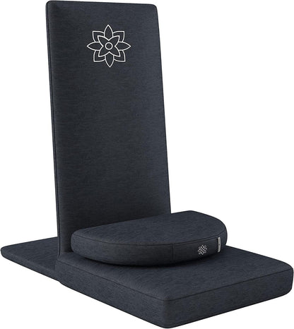 Folding Pro Meditation Chair - Adjustable Meditation Seat with Back Support and Half Moon Buckwheat Meditation Cushion - Comfortable Mindfulness Living Room Floor Chair