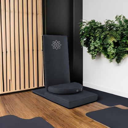 Folding Pro Meditation Chair - Adjustable Meditation Seat with Back Support and Half Moon Buckwheat Meditation Cushion - Comfortable Mindfulness Living Room Floor Chair